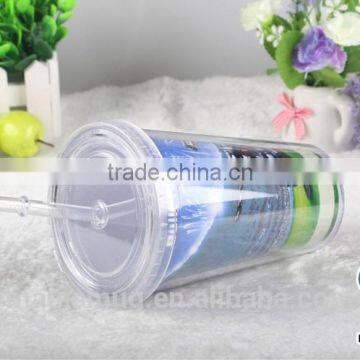 Double Wall Plastic Mug Insert Paper With Straw photo-2