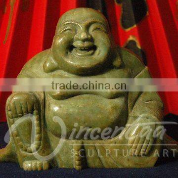 Wholesale Home Decoration Hand Craved Laughing Green Jade Buddha Statue photo-2
