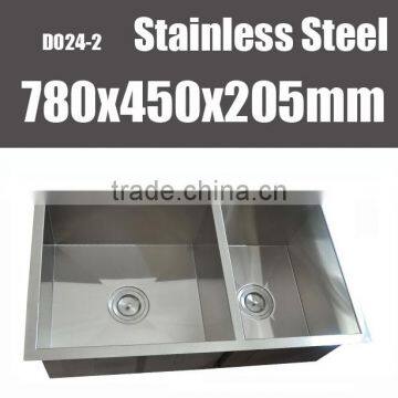 30" Hand Made 60/40 Double Bowl 304 Stainless Steel Sink