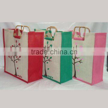 Designer Bag Jute Shopping Bag With Wooden Square Handle photo-2