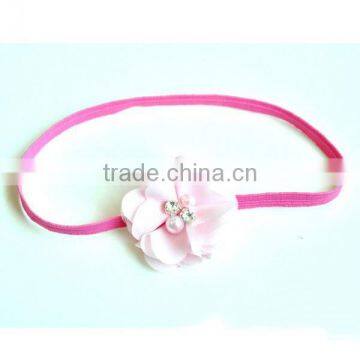 Handmade Chiffon Flower Hairbands With Pearl Beads Center photo-2