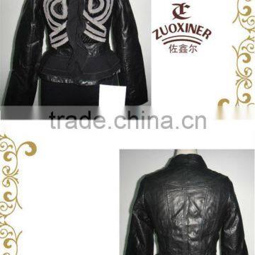 Ladies leather jacket with ruffle