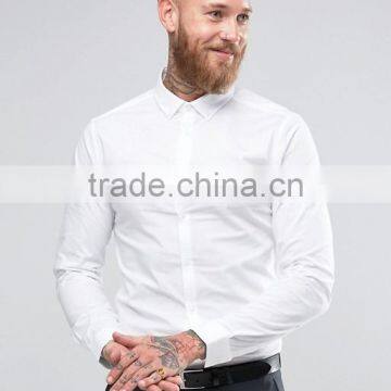 2016 Guangzhou High Quality Custom Long Sleeve Grandad Collar Mens 97% Cotton 3% Elastane Stretch Casual White Dress Shirts