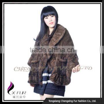 CX-B-M-105A Brown Color In-Stock 2016 New Design Knitted Mink Fur Women Fur Shawl photo-6