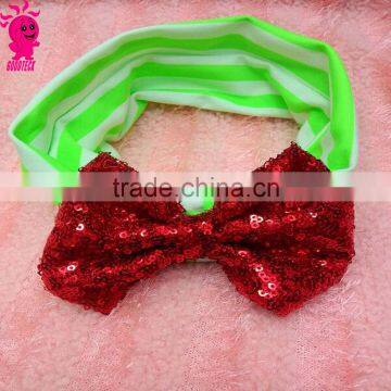 Mix Color Messy Sequin Bow On Striped Headband For Baby and Girls Christmas Headband