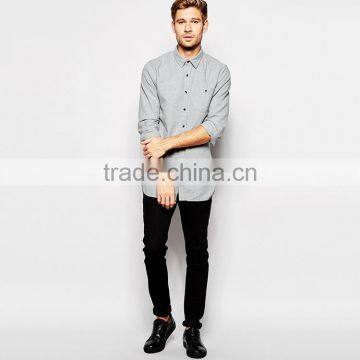 Mens Slim Fit Flanel Shirt in Grey Custom Long Sleeve Casual Shirts for Men photo-4