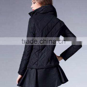 Ladies High Collar Quilting Jacket With PU Skirt photo-2
