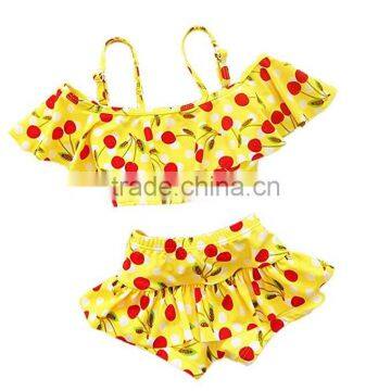 Wholesale girl swimwear yellow beachwear cherry pattern china factory