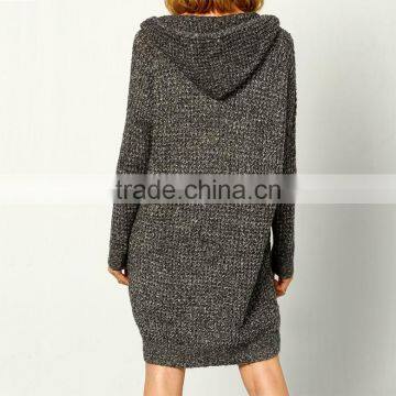 Loose Grey v Neck Long Sleeves Ladies Sweater Designer One Piece Dress With Hoodie photo-2