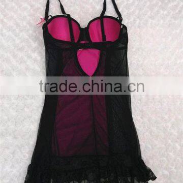 Factory Hot Sale Sexy Black Lace Trim With Transparent Back Babydoll Sexy Lingerie Night Wear photo-2