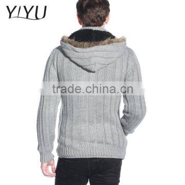 Latest Designs Man Fleece Lined Wool Top Cable Knit Cardigan Sweater With Hooded photo-3
