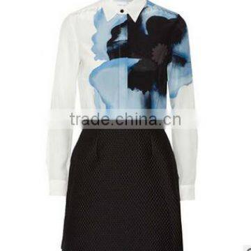 hot sale long sleeve ink flower print dress elegant formal dress spring autumn dress women