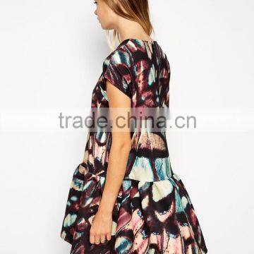 Bonded T-Shirt Shift Dress With Peplum Hem in Wing Print photo-2