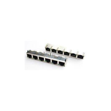 RJ45 1X6 with led EMI sheild connector pcb jack 8p8c 90 degree module plug