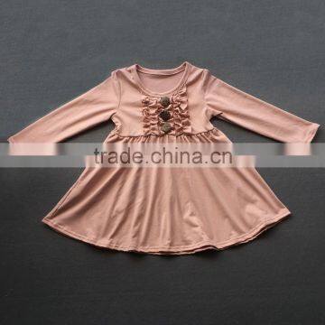 Solid color boutique kids one pc outfit wholesale children party autumn dresses kids cotton long sleeves fall clothes