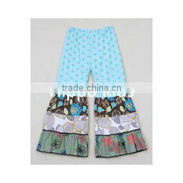 New fashion triple ruffled palazzo pants polka dot harem pants wholesale girls floral pants