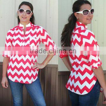 oem manufacturer latest designed ladies coral and white chevron tunic tops wholesale tunic tops