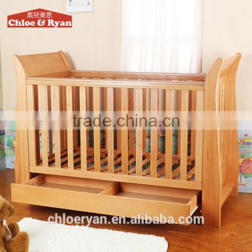 Factory best selling new pine wood toddler baby beds with drawers