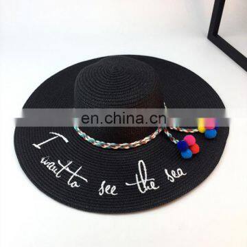 Letters Embroid Frenulum Of Hair Bulb Large Eaves Straw Hat Vogue Sunshade Sandbeach Hat