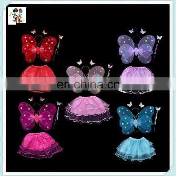 Colorful Kids Girl Party Princess Butterfly Fairy Wings Set with Skirts HPC-0803