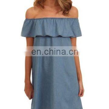 2017 Summer Frill Off Shoulder Denim Dress