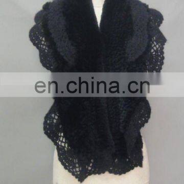 Rabbit Knitted Scarf For Women With Ruffle Mohair Wool Trim