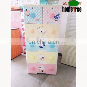 Cute Design Plastic Top Key Durable Baby Bedroom Waterproof Cabinets With 5 Drawers