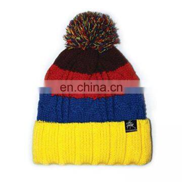 Simplicity Striped Knit Pom Winter Cuffed Beanie Hat for Men / Women