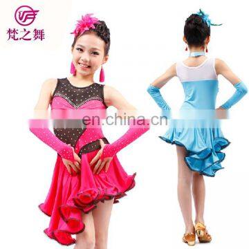 S/M/L/XL hot drill rhinestone children kids latin dance dress ET-084