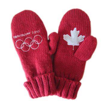 Glove Supplier Acrylic Glove wool mitten with embroidered logo for winter season