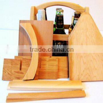 Custom DIY unassembled wooden beer carrier, 6 bottle wood beer holder