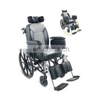 Leather seat elevating reclining high back wheelchair for elderly people