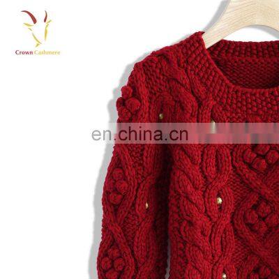 Fashion Red Chunky Sweater Women Cable Knit Pullover Sweater for Ladies photo-4