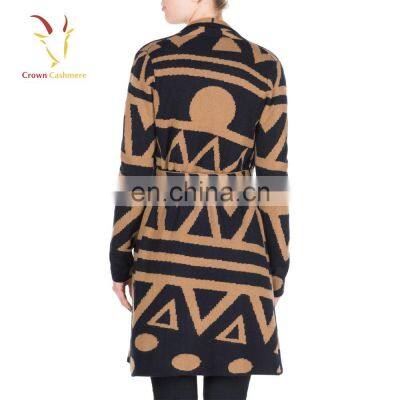 Intarsia Pattern Winter Cardigan Coat for Women With Belt photo-2