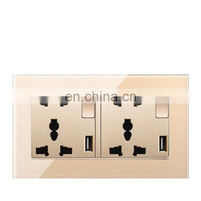 Universial Standard Glass Panel 2.1A Dual USB Port Home Wall Socket