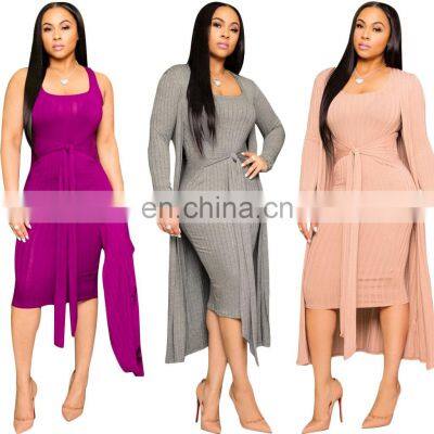 Cross-border Fashion Sexy Suit 2021 New Pit Strip Long-sleeved Trendy Cloak Suspender Skirt Two-piece Suit photo-2
