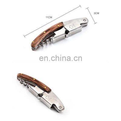 Multifunctional Champagne Stainless Steel Engraved Knife Custom Wooden Red Corkscrew Wine Opener photo-5