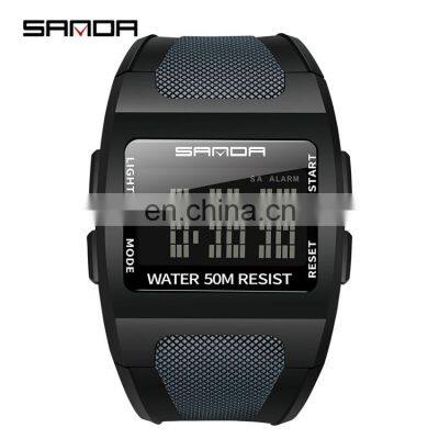 SANDA 222 Trendy High End Men's Digital Sports Watch Resin Strap Luminous Week Display Male Watches