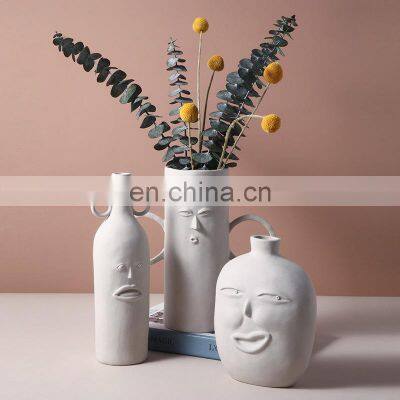 New Ins Nordic Face Vase White Abstract Human Faces Esculturas Wabi-Sabi Flowerpot Ceramic Vase For Home Decor
