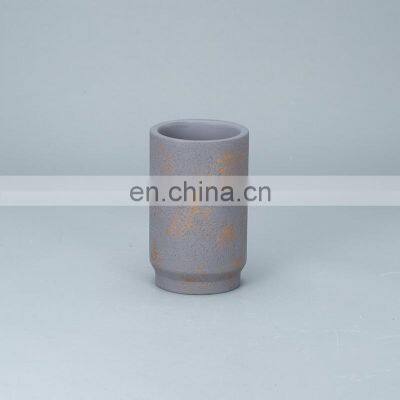 Grey Round Cement Home Decoration Accessories Golden Pattern Concrete Bathroom Sets