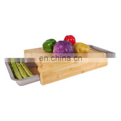Bamboo Cutting Board With Stainless Steel Trays and Bamboo Lid Large Chopping Board With Non-Slip Pads photo-4