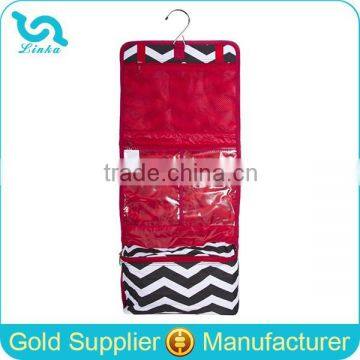 Polyester Cheap Chevron Printing Cosmetic Bag Folding Cosmetic Bag With Hanger