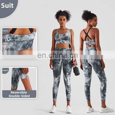 Tie Dye Custom Women Nude Yoga Bra For Running Athletic Shockproof Padded Sports Bra