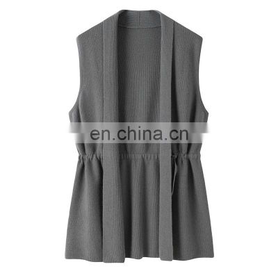 Best Quality 100% Cashmere Sleeveless Cardigan Sweater for Women Solid Color Elegant Long Spring Style Front Logo