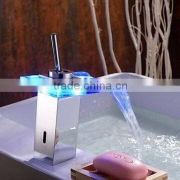 Color Glass Spray LED Bathroom Sink Faucets (waterfall)