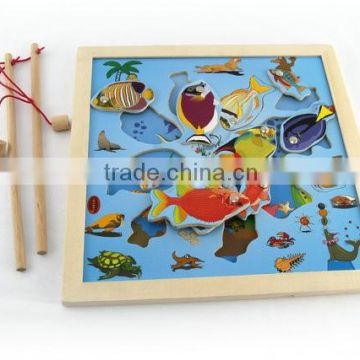 Wooden fishing game puzzle toys for kids