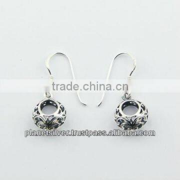 Small Sterling Silver Dangle Earrings Floral Ajoure Spheres