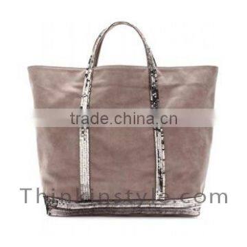 Canvas shopper with sequins trim