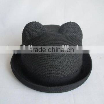 children woven straw hat with cat ear