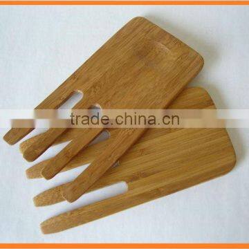 Fingers Design Bamboo or Wooden Salad Hands Servers Set with engraved laser burnt printed logo